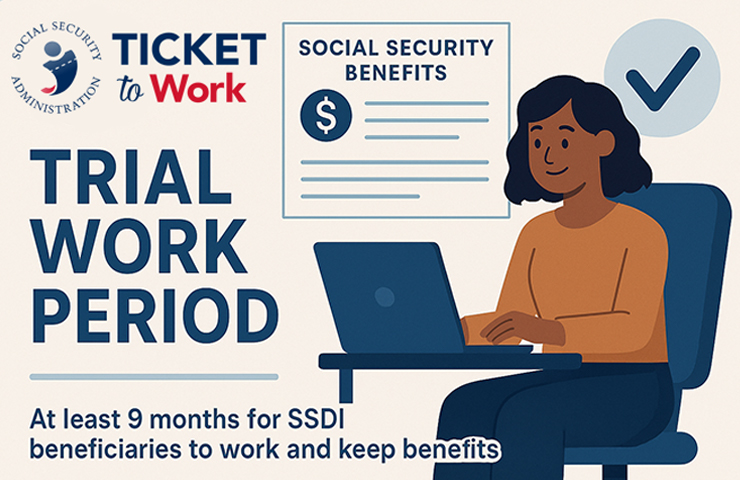 TTW Trial Period Ticket to Work Trail Work Period banner image depicting a graphic of a woman sitting looking at a PC